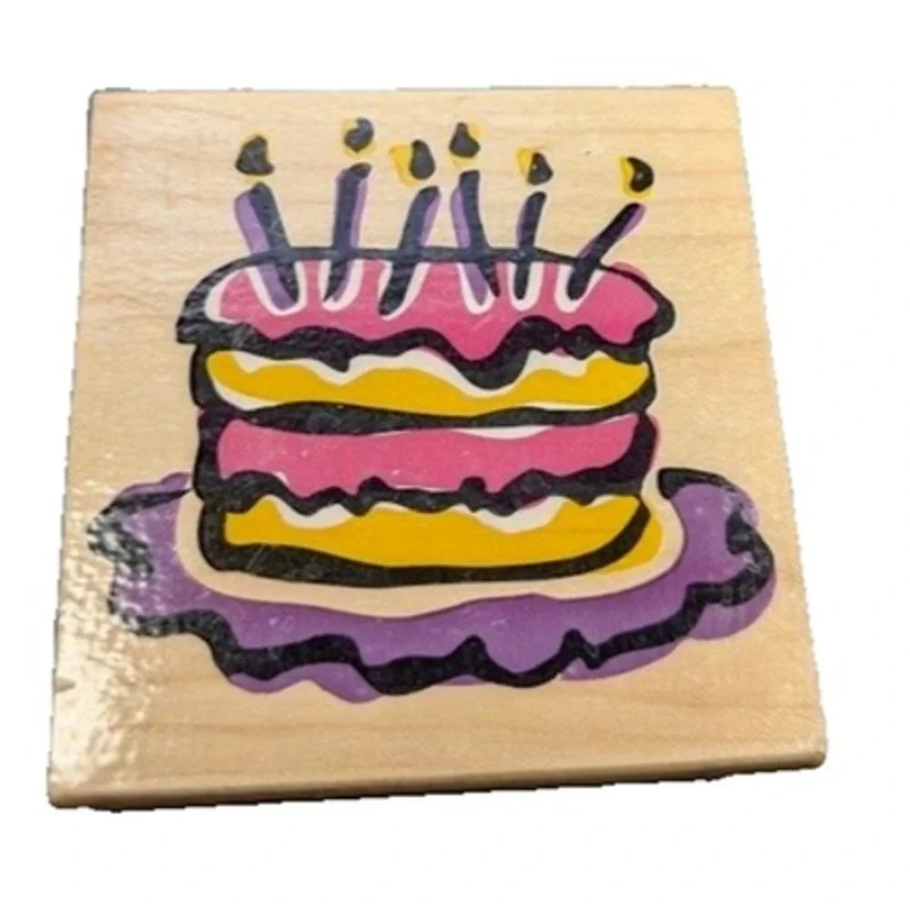 Rubber Stampede Birthday Cake Duet Z908H Rubber Stamp Wood #A101